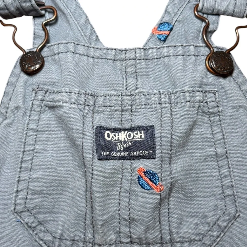OshKosh B'gosh Baby Overalls 24M Gray Space Rocket Planet Embroidered Cotton
